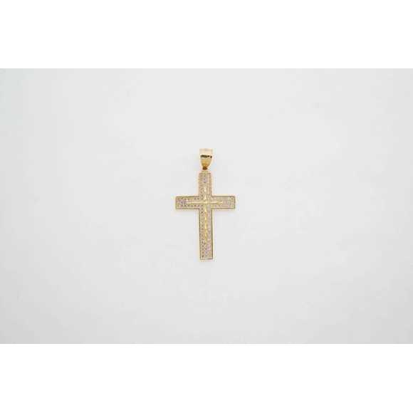 14k Estate Sale Yellow Gold Cross Pendant Charm CZ Vintage Style